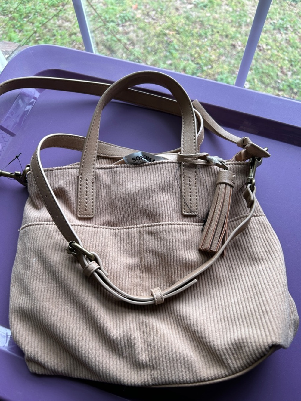 Beige Corduroy Tassel Sonoma purse. New without tags -